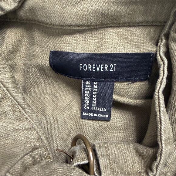 Forever 21 M Field Jacket Olive Green Zip Up Detachable Hood Utility Grunge Y2K - Picture 4 of 5